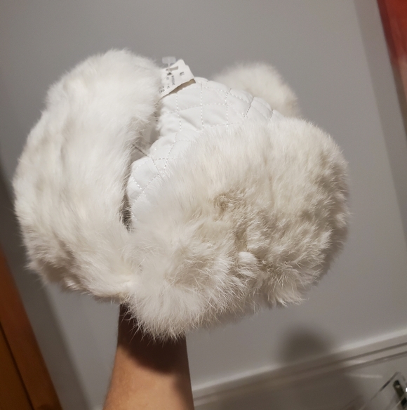 New White Quilted North Circle Expedition Mary Heart Rabbit Fur Trapper Hat - Picture 10 of 14